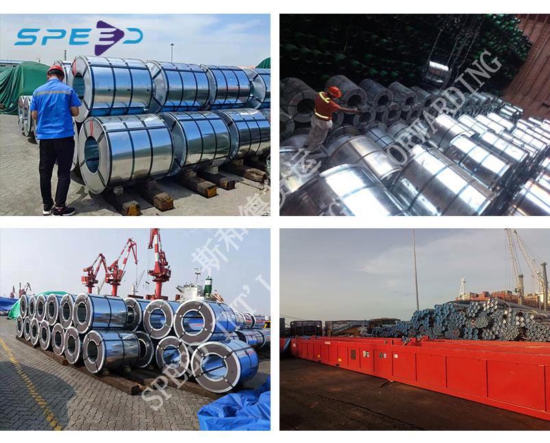 Precision stowage of heavy steel coils at Chinese port for break bulk shipment to Luanda, Angola, managed by SPEED INT'L Guangzhou office.